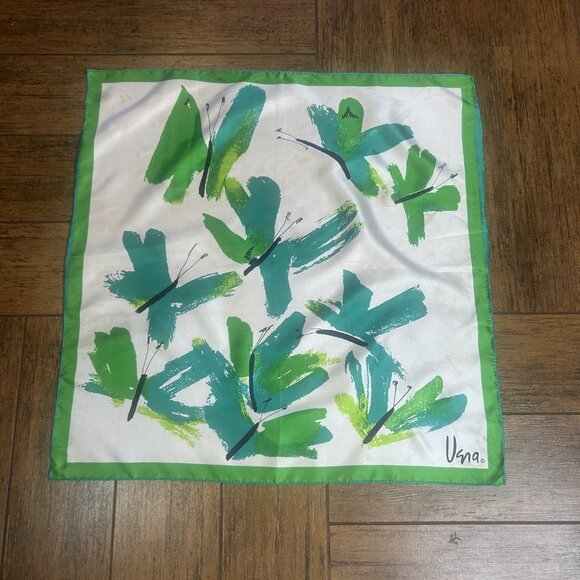 Vera Neumann Vintage Green Butterfly Square Scarf Made In Japan - Picture 10 of 10